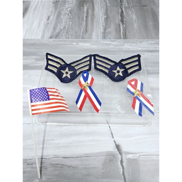 Other - USAF Senior Airman E-4 Rank Chevron Insignia U.S. Air Force Patch + Ribbon Pins